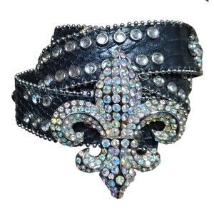 NOCONA Embellished Croc Print Leather Western Belt Womens L Rhinestones Cowgirl